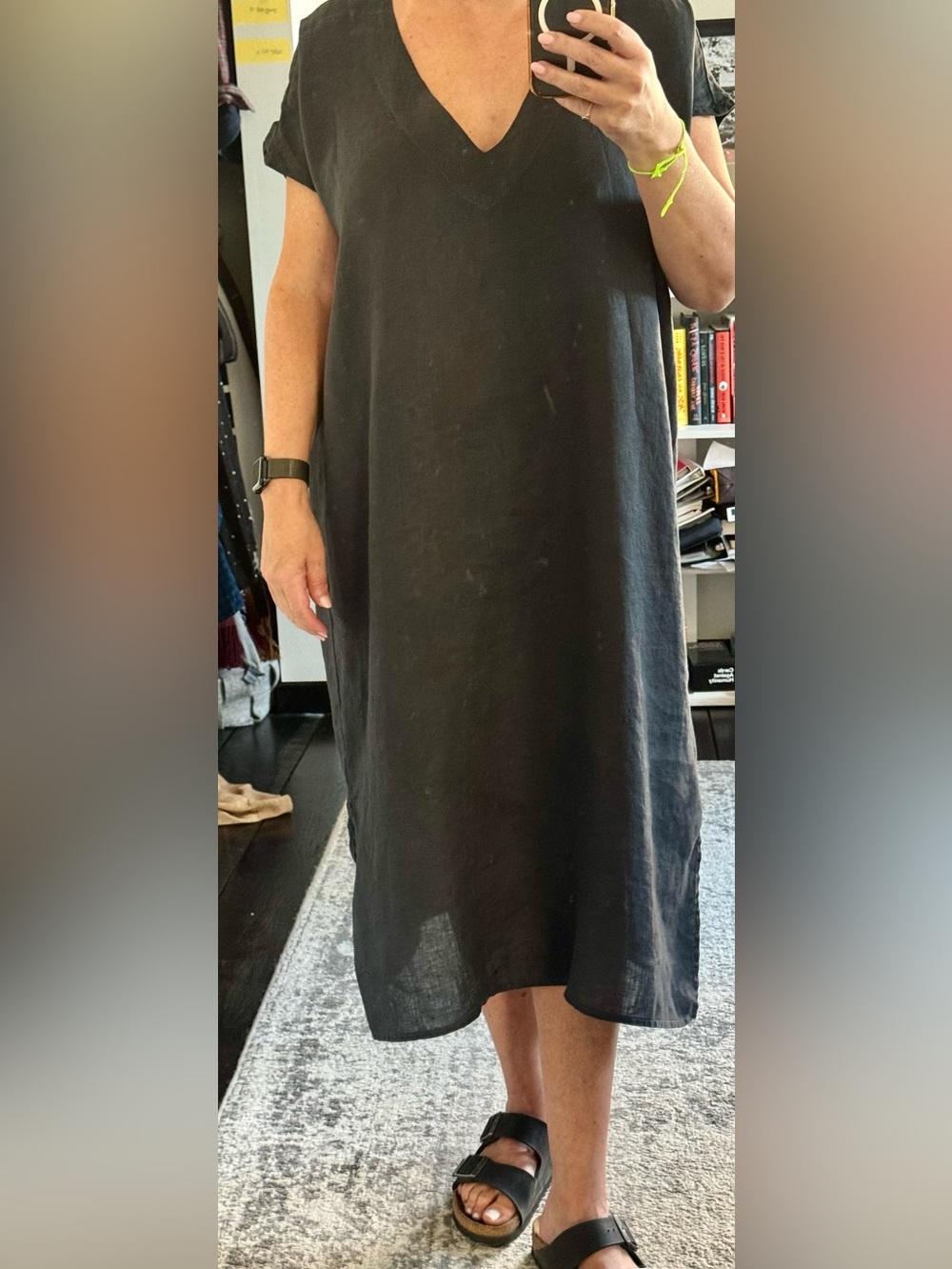 CP Shades Black Linen Cocoon Dress | Minimalist Midi Dress | Made in USA